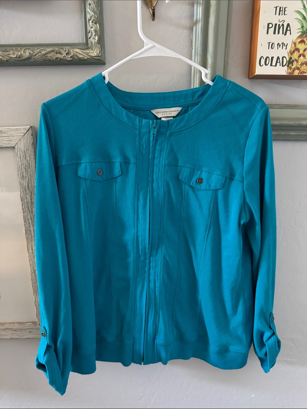 ❤️Sale New Without a tag Petite Medium Teal Zip-Front Jacket Shirt Fab!